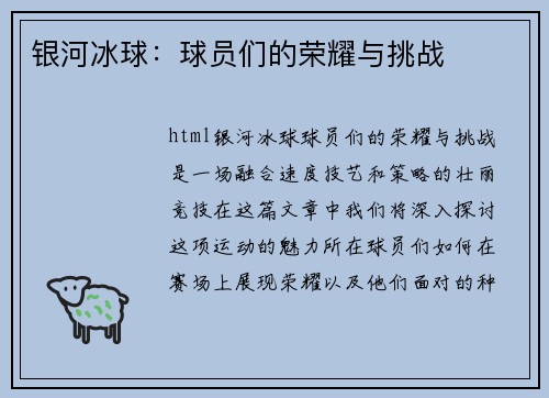 银河冰球：球员们的荣耀与挑战