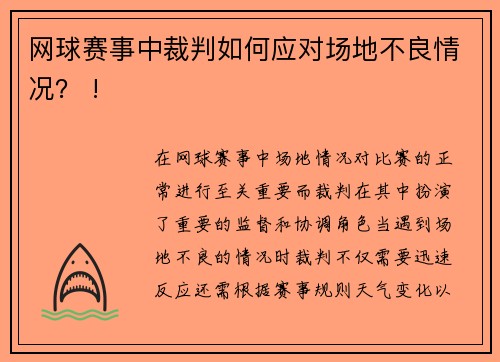 网球赛事中裁判如何应对场地不良情况？ !